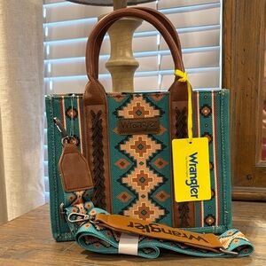 Wrangler Turquoise and Brown Geometric Tote